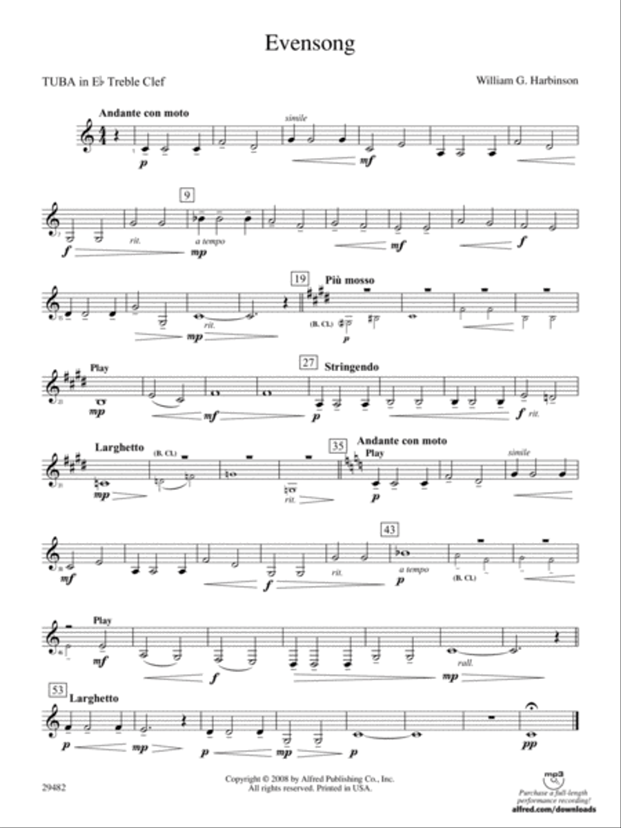 Evensong: (World Part) E-flat Tuba T.C. Concert Band scores gallery preview page 1