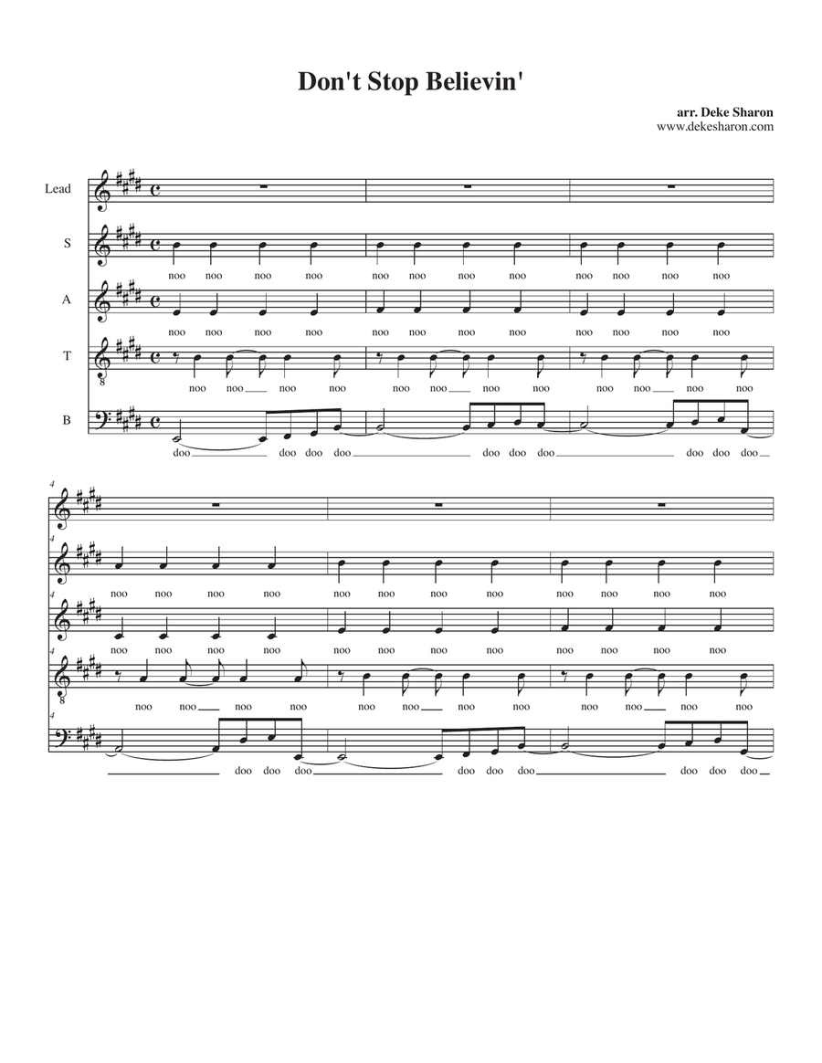Don't Stop Believin' 4-Part scores gallery preview page 1