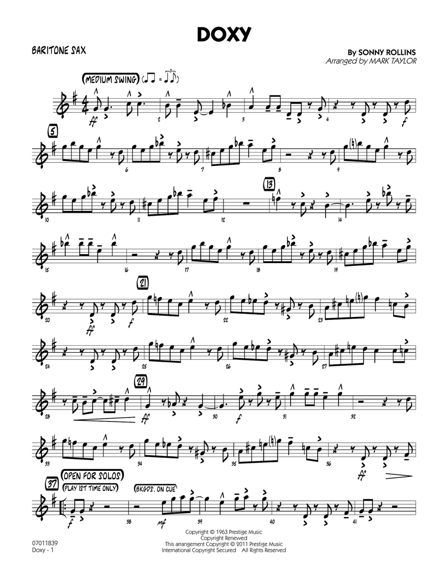 Doxy - Baritone Sax Jazz Ensemble scores gallery preview page 1