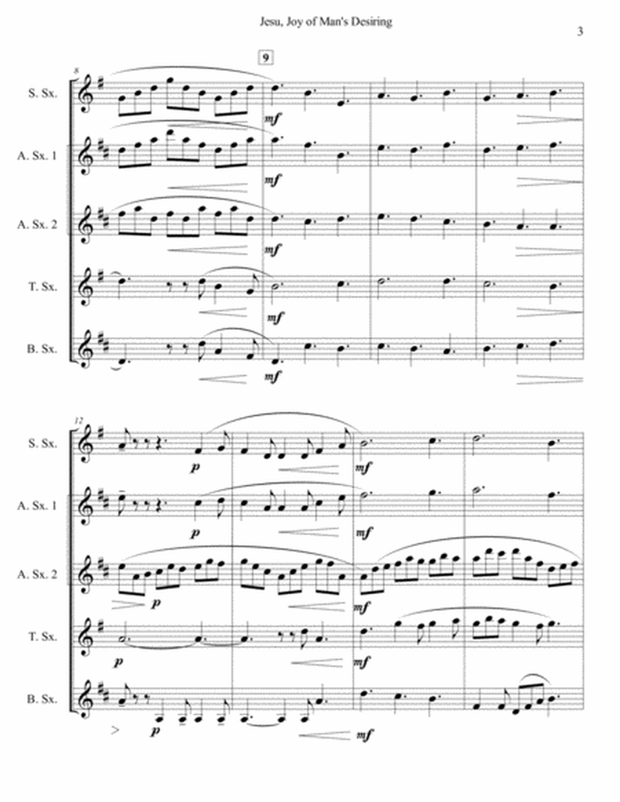 Jesu, Joy of Man's Desiring for Saxophone Quartet (SATB or AATB) image number null