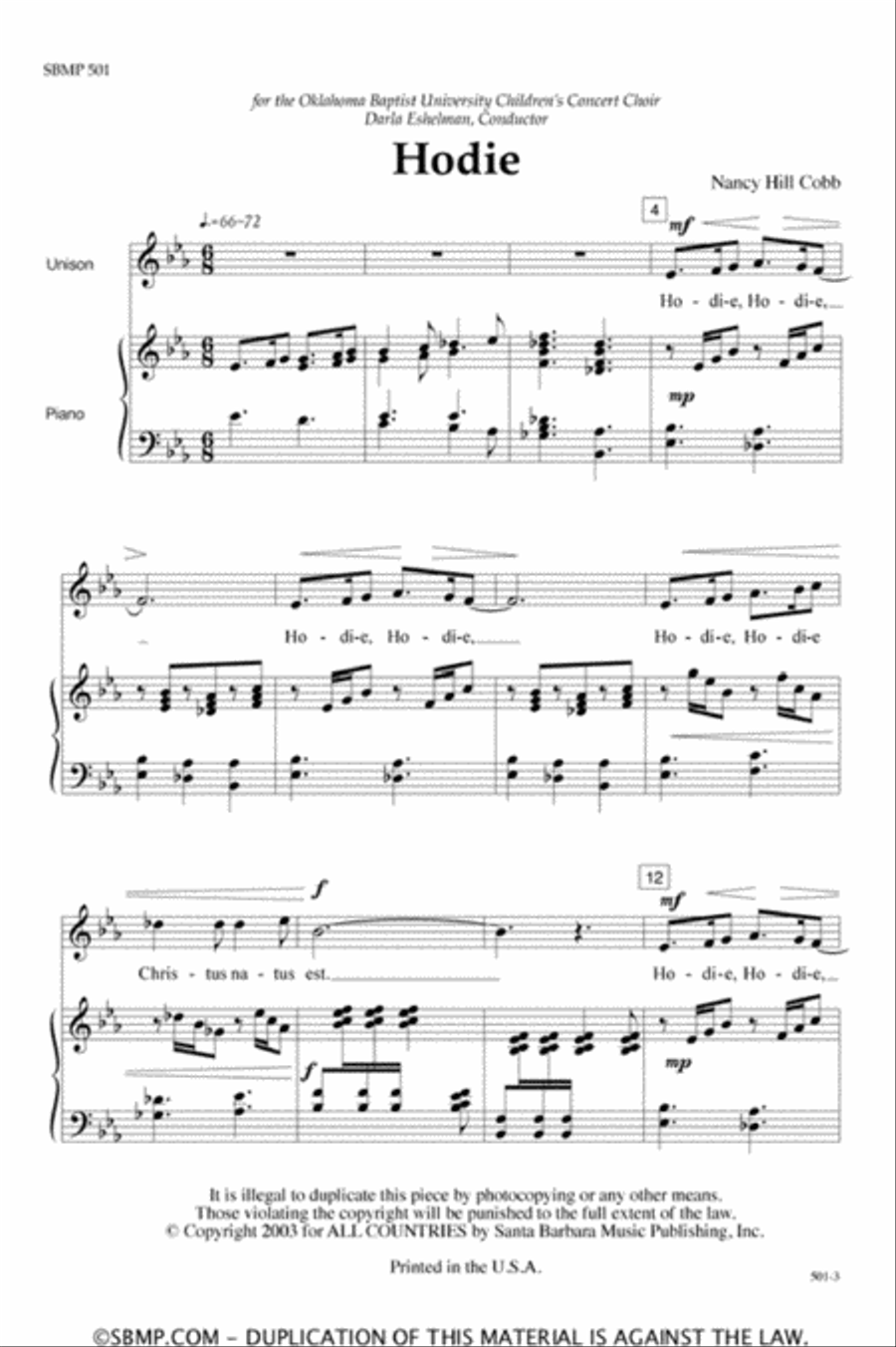 Hodie - SSA Octavo SSA scores gallery preview page 2