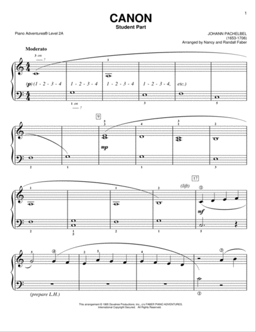 Pachelbel's Canon by Johann Pachelbel Piano Method - Digital Sheet Music
