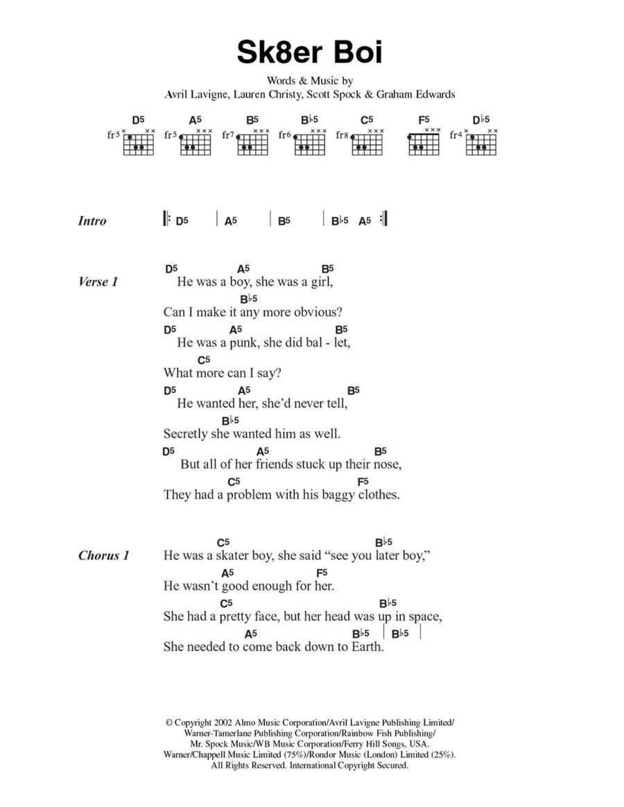 Sk8er Boi Sk8er Boi Acoustic Guitar scores gallery preview page 1