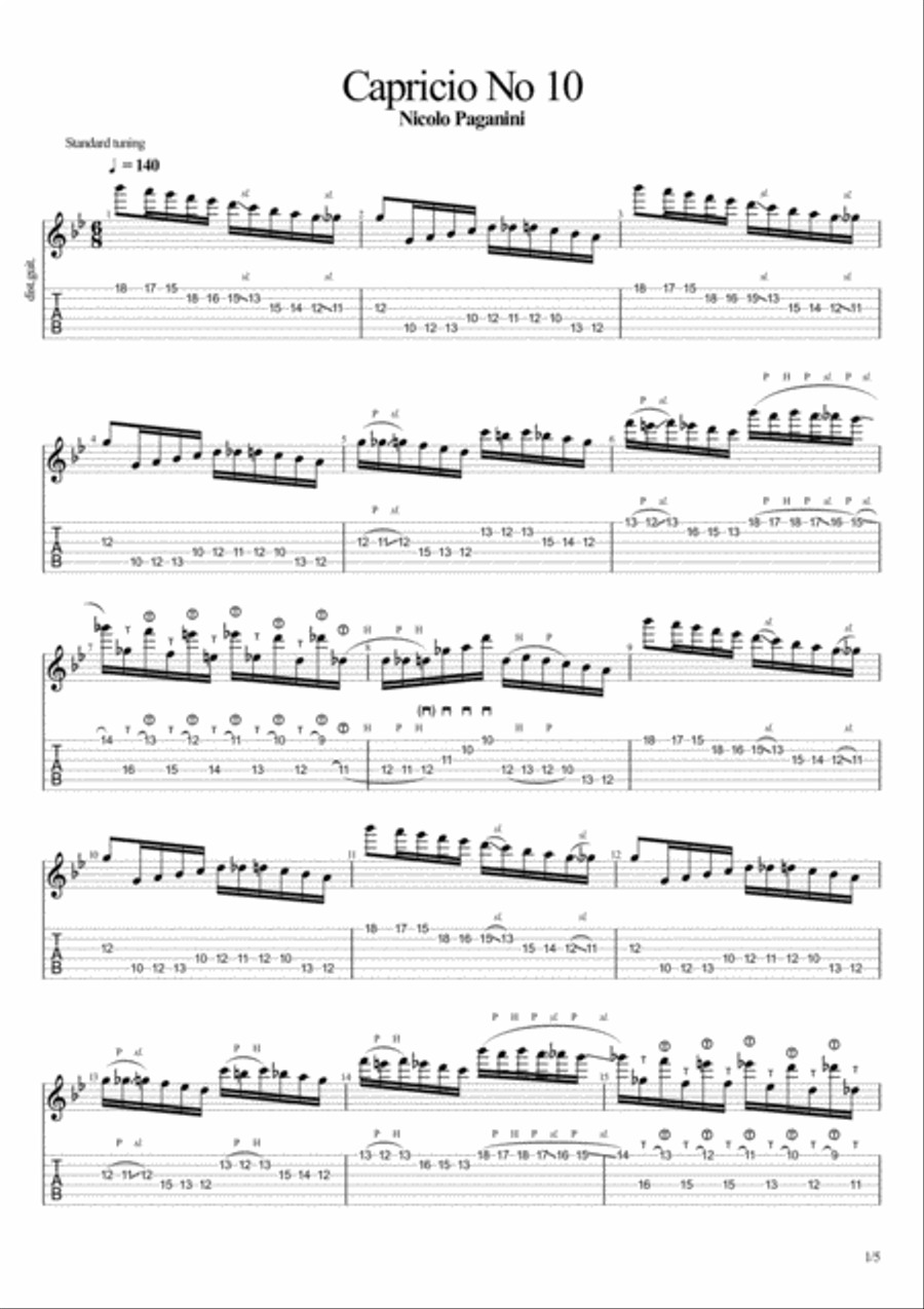 Capricio No 10 Classical Guitar scores gallery preview page 1