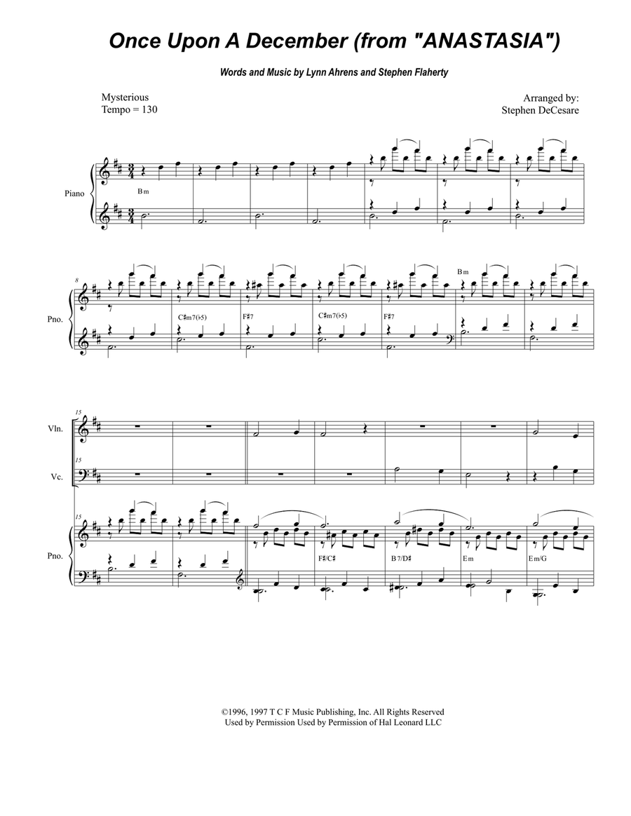 Once Upon A December from the Twentieth Century Fox Motion Picture ANASTASIA Piano Trio scores gallery preview page 1
