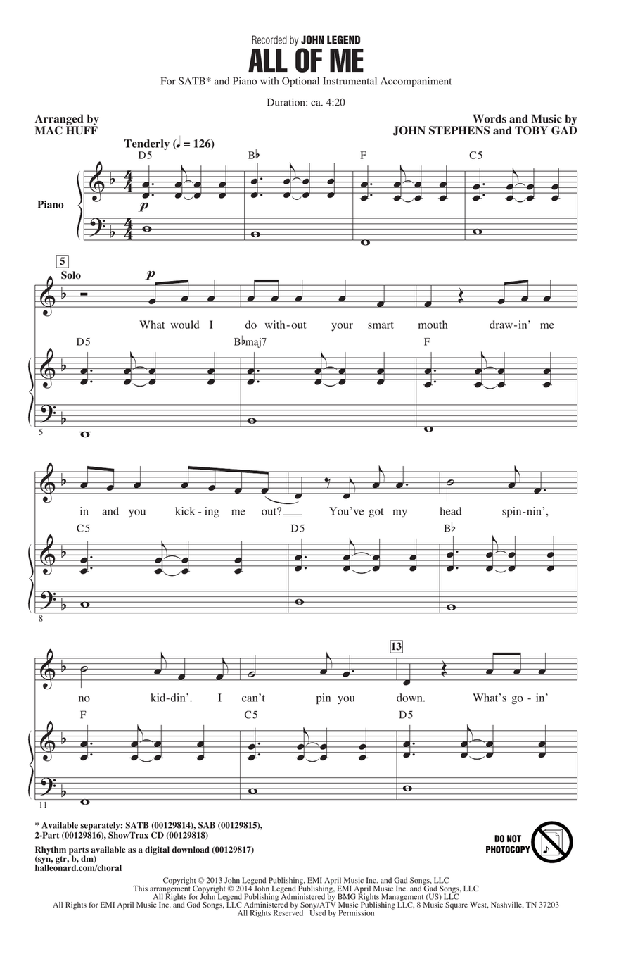 All Of Me (arr. Mac Huff) 4-Part scores gallery preview page 1