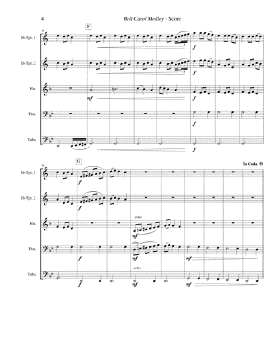 Bell Carol Medley (The Bells of Christmas) - Brass Quintet Brass Quintet scores gallery preview page 4