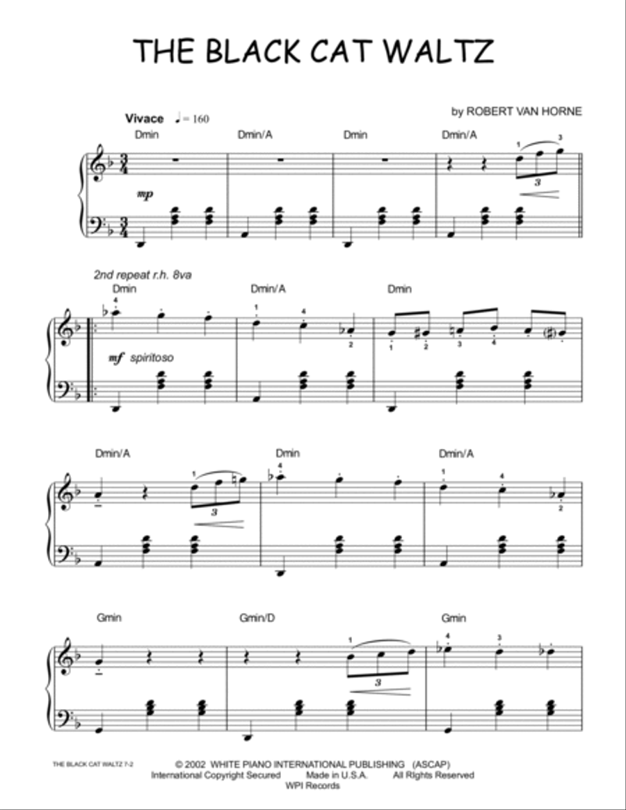 THE BLACK CAT WALTZ (A Piano Solo for Halloween by Robert Van Horne) Easy Piano scores gallery preview page 2