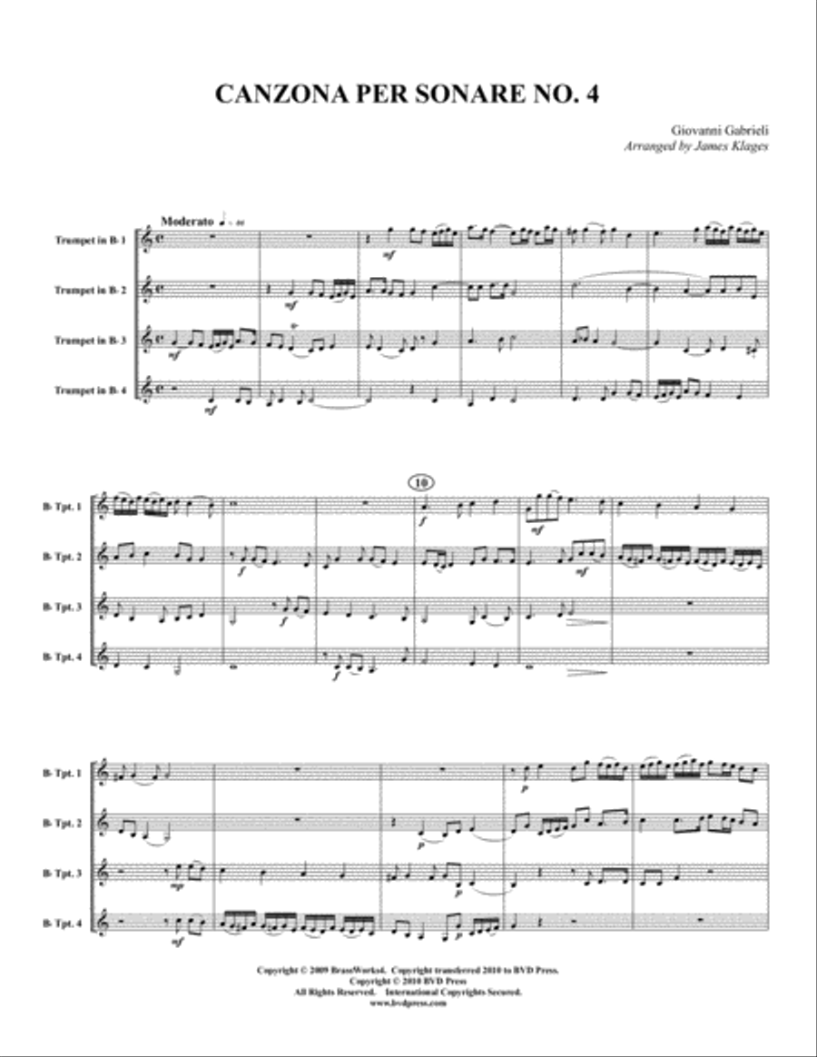 Canzona per Sonare No. 4 Trumpet Digital Sheet Music Sheet