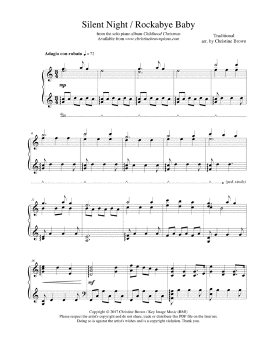 Silent Night / Rockabye Baby Piano Solo scores gallery preview page 1