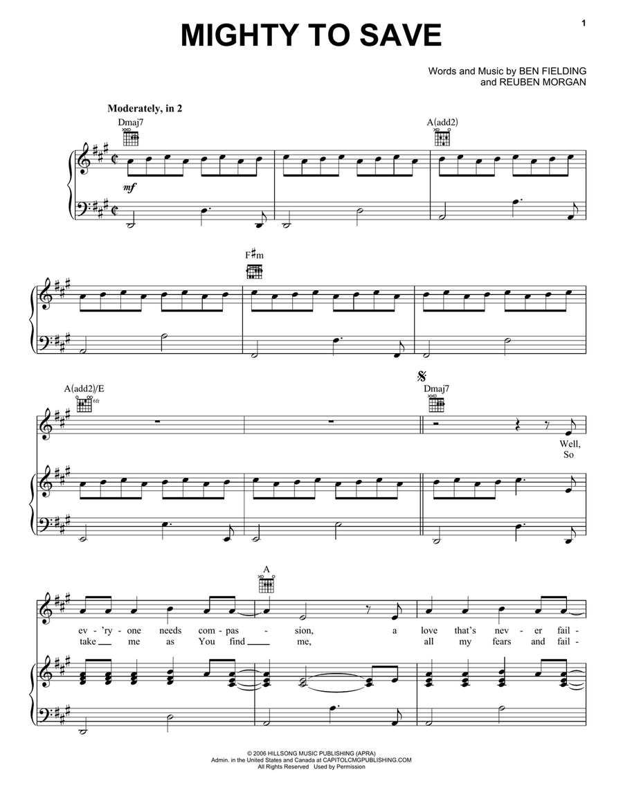 Mighty To Save Guitar scores gallery preview page 1