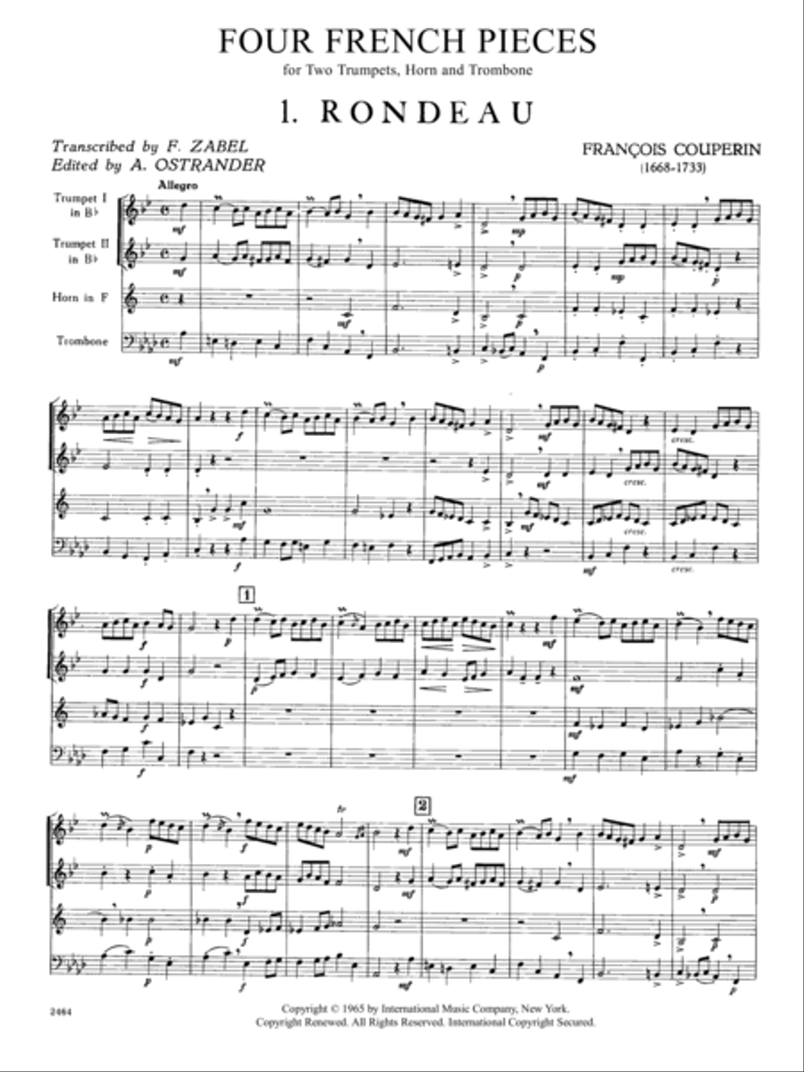 Four French Pieces For Horn, 2 Trumpets & Trombone