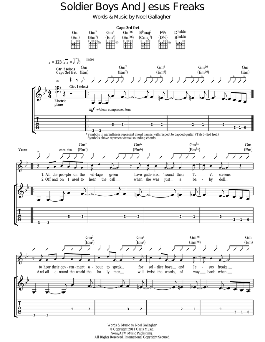Soldier Boys And Jesus Freaks Guitar Tablature scores gallery preview page 1