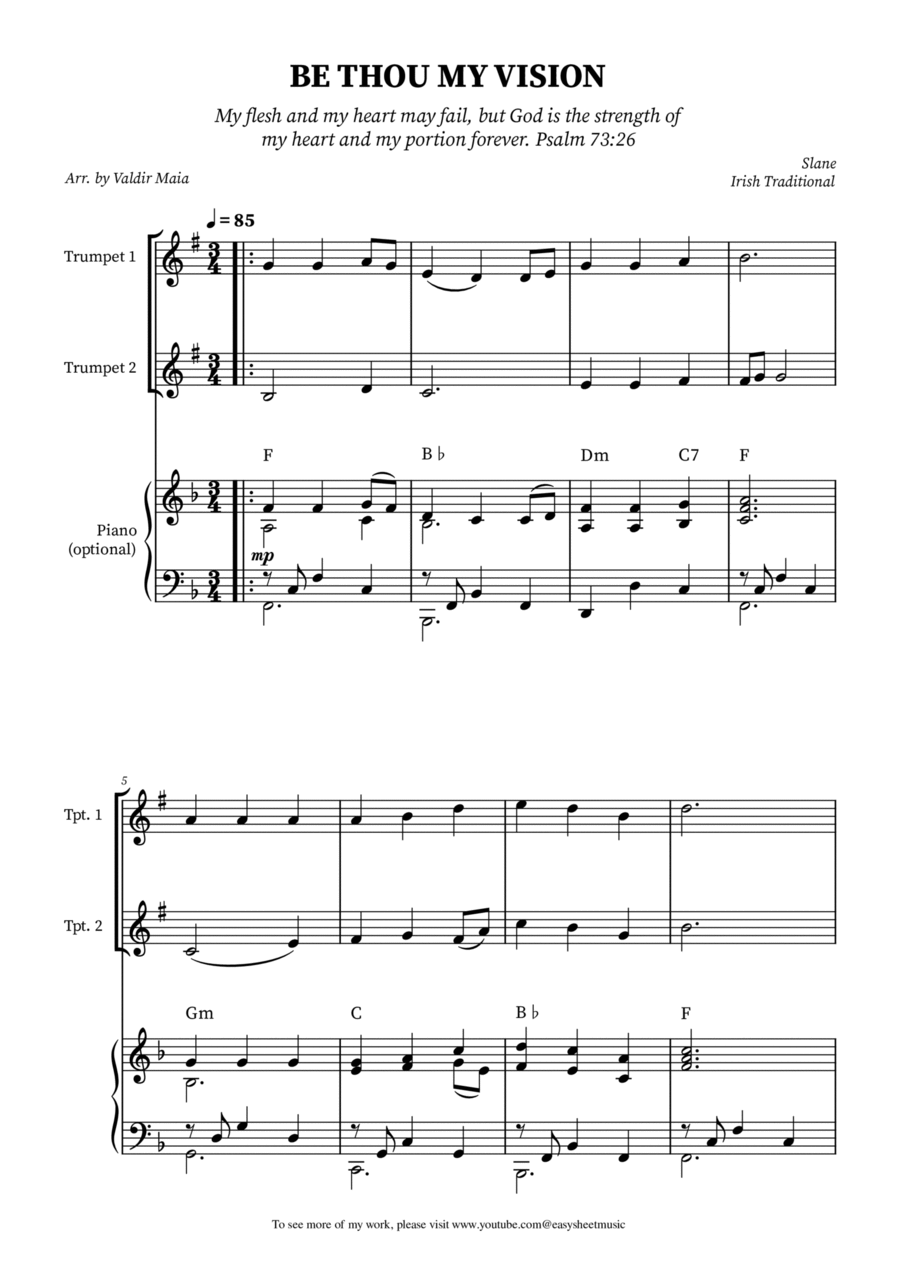 Be Thou My Vision - Trumpet Duet with Optional Piano Accompaniment Trumpet Duet scores gallery preview page 1