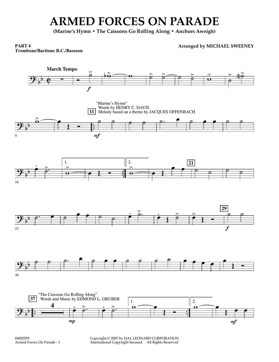 Armed Forces on Parade - Pt.4 - Trombone/Bar. B.C./Bsn. Concert Band scores gallery preview page 1