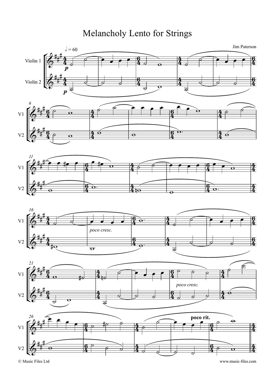 Melancholy Lento - String Quintet String Orchestra scores gallery preview page 1