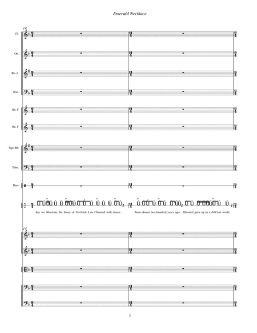 Emerald Necklace ... The Story of Frederick Law Olmsted (2009) for narrator and orchestra Large Ensemble scores gallery preview page 5