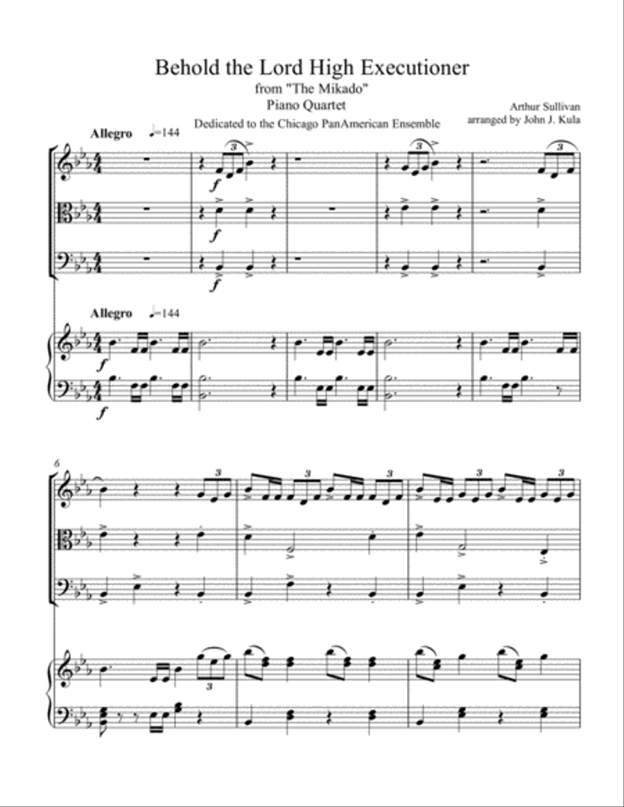 Behold the Lord High Executioner - piano quartet Piano Quartet scores gallery preview page 1