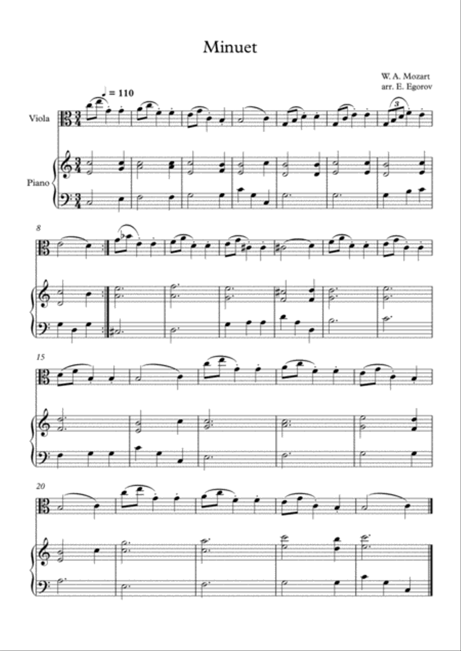 Minuet (In F Major), Wolfgang Amadeus Mozart, For Viola & Piano Viola scores gallery preview page 1