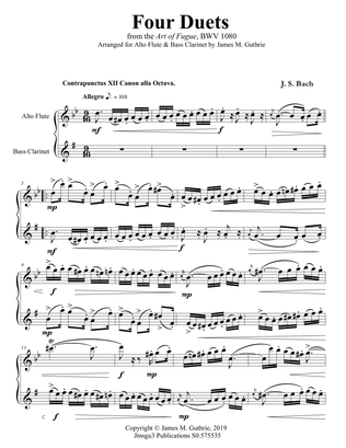 Book cover for Bach: Four Duets from the Art of Fugue for Alto Flute & Bass Clarinet