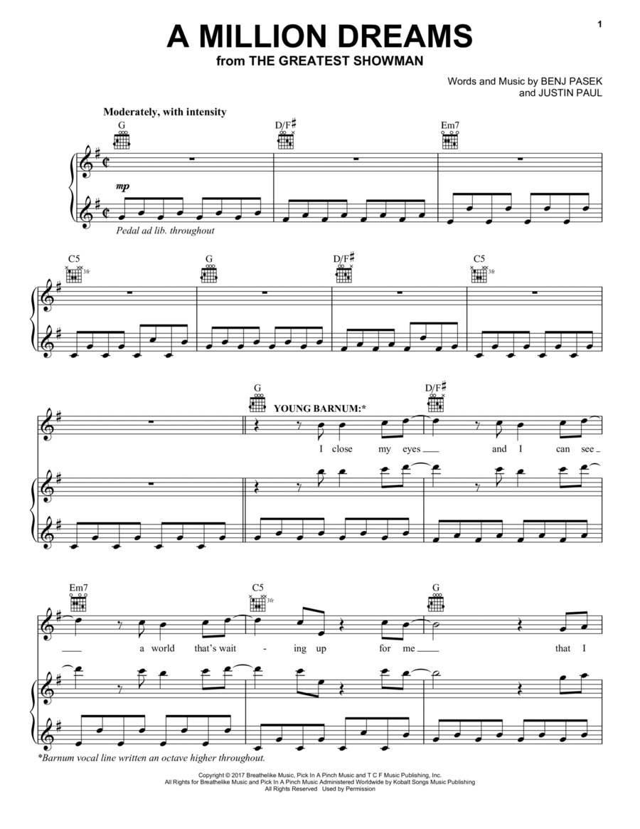 A Million Dreams (From The Greatest Showman) Piano, Vocal, Guitar scores gallery preview page 1