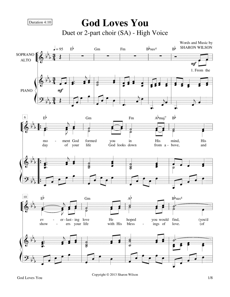 God Loves You (SA Duet, High Voice) SA scores gallery preview page 1