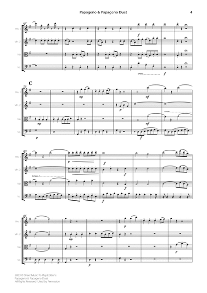 Papageno and Papagena Duet - String Quartet (Full Score and Parts) image number null
