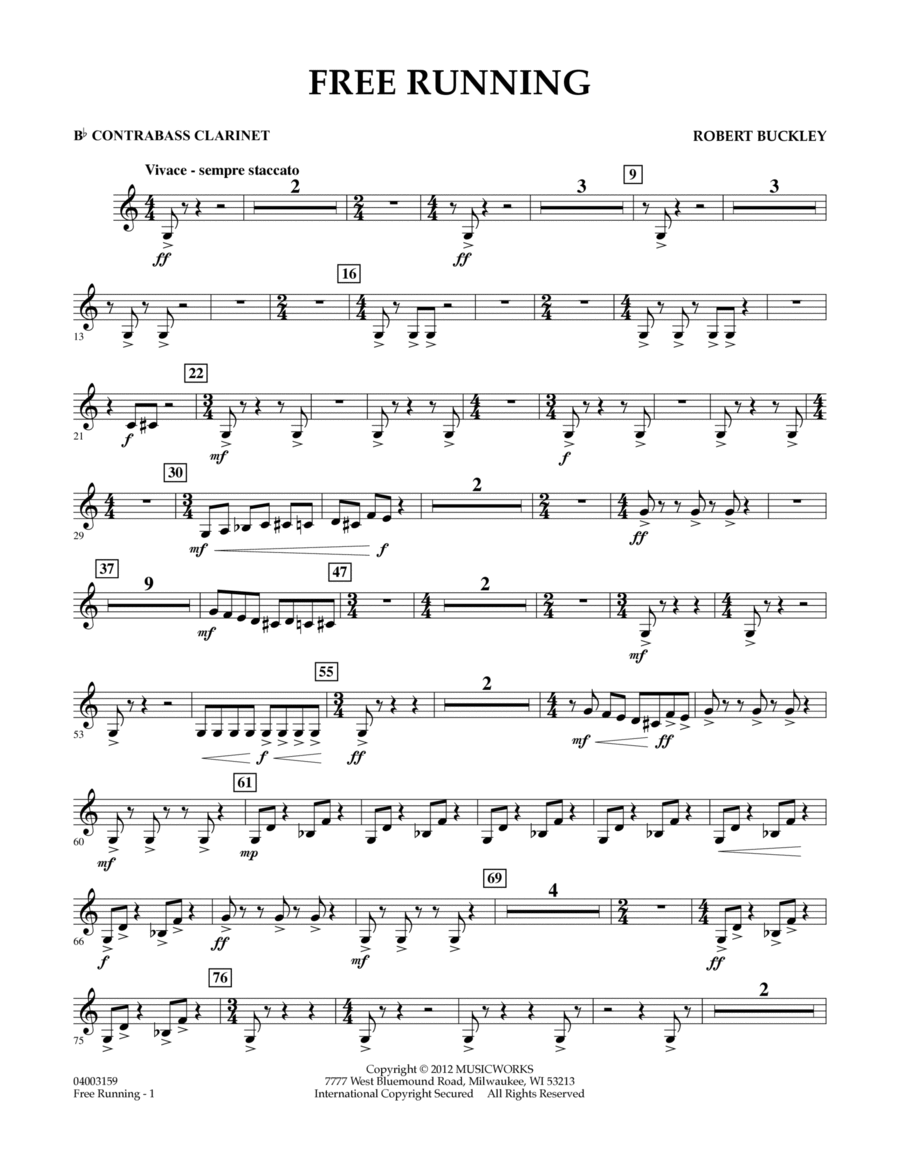 Free Running - Bb Contra Bass Clarinet Concert Band scores gallery preview page 1