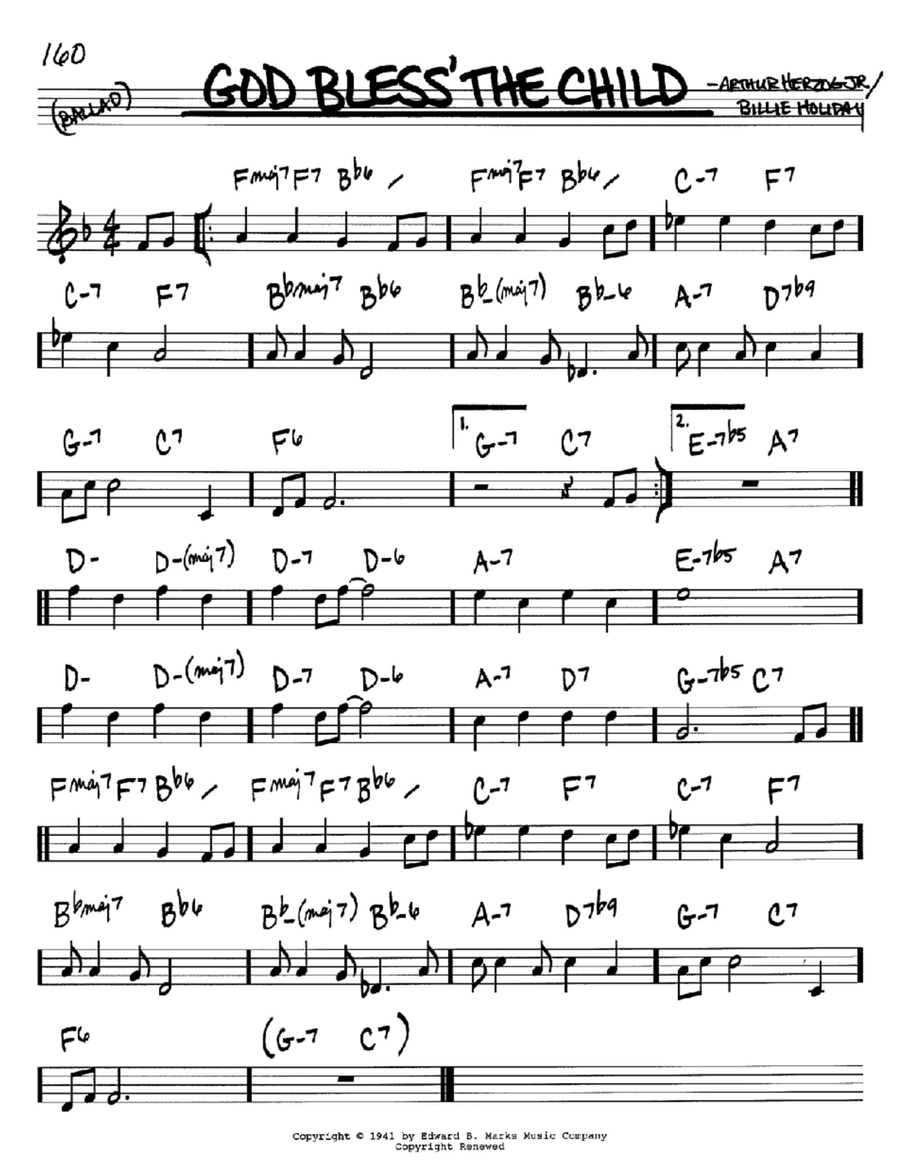 God Bless' The Child God Bless' The Child B-Flat Instrument scores gallery preview page 1