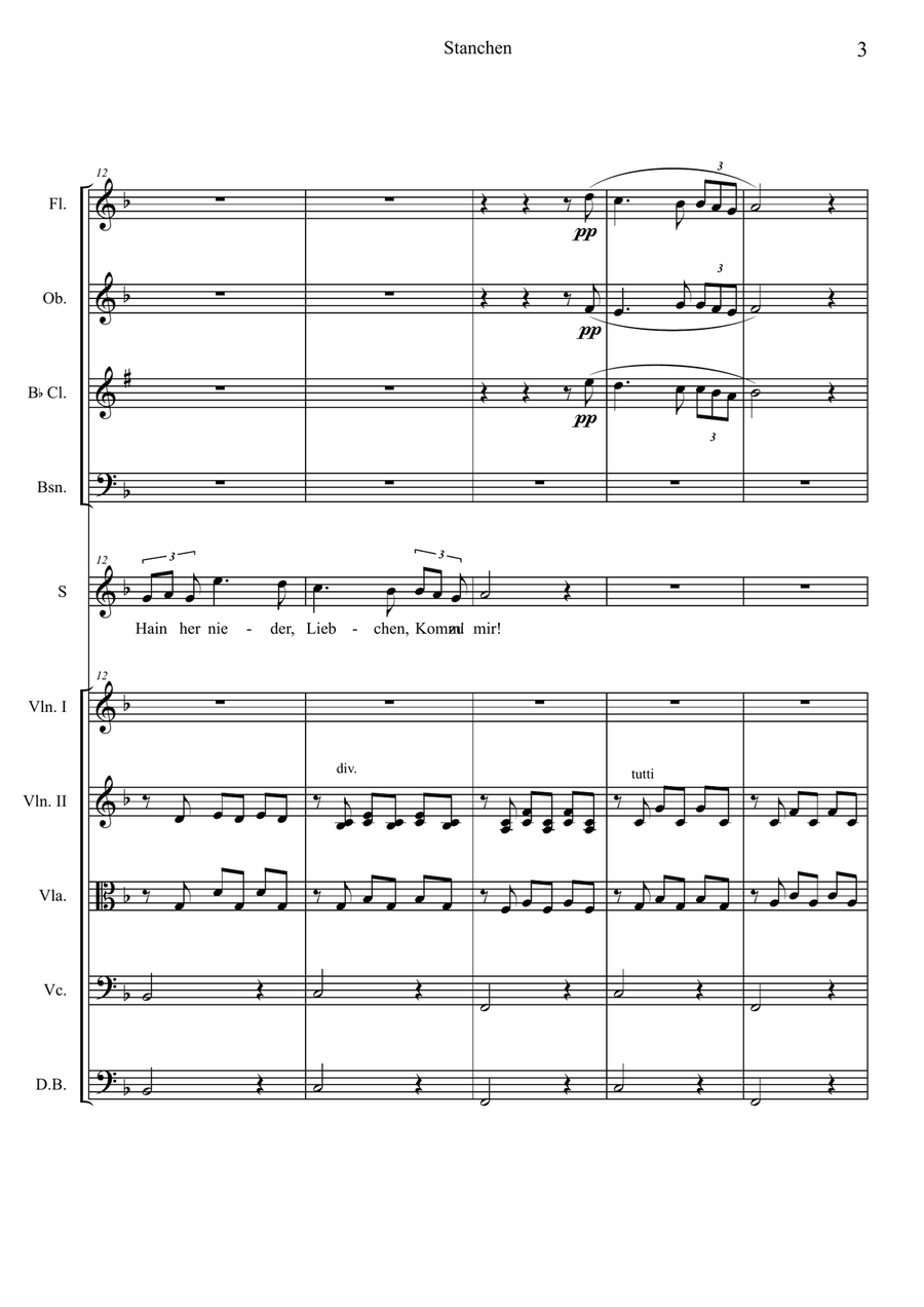 F.Schubert , Ständchen, D957 (Soprano voice - chamber orchestra) Chamber Orchestra scores gallery preview page 3