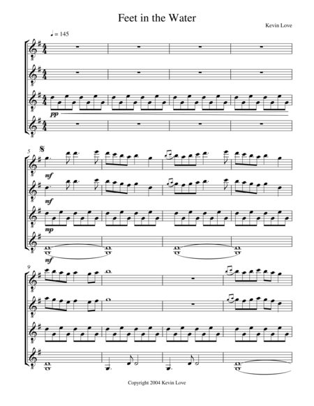 Feet in the Water (Guitar Quartet) - Score and Parts image number null