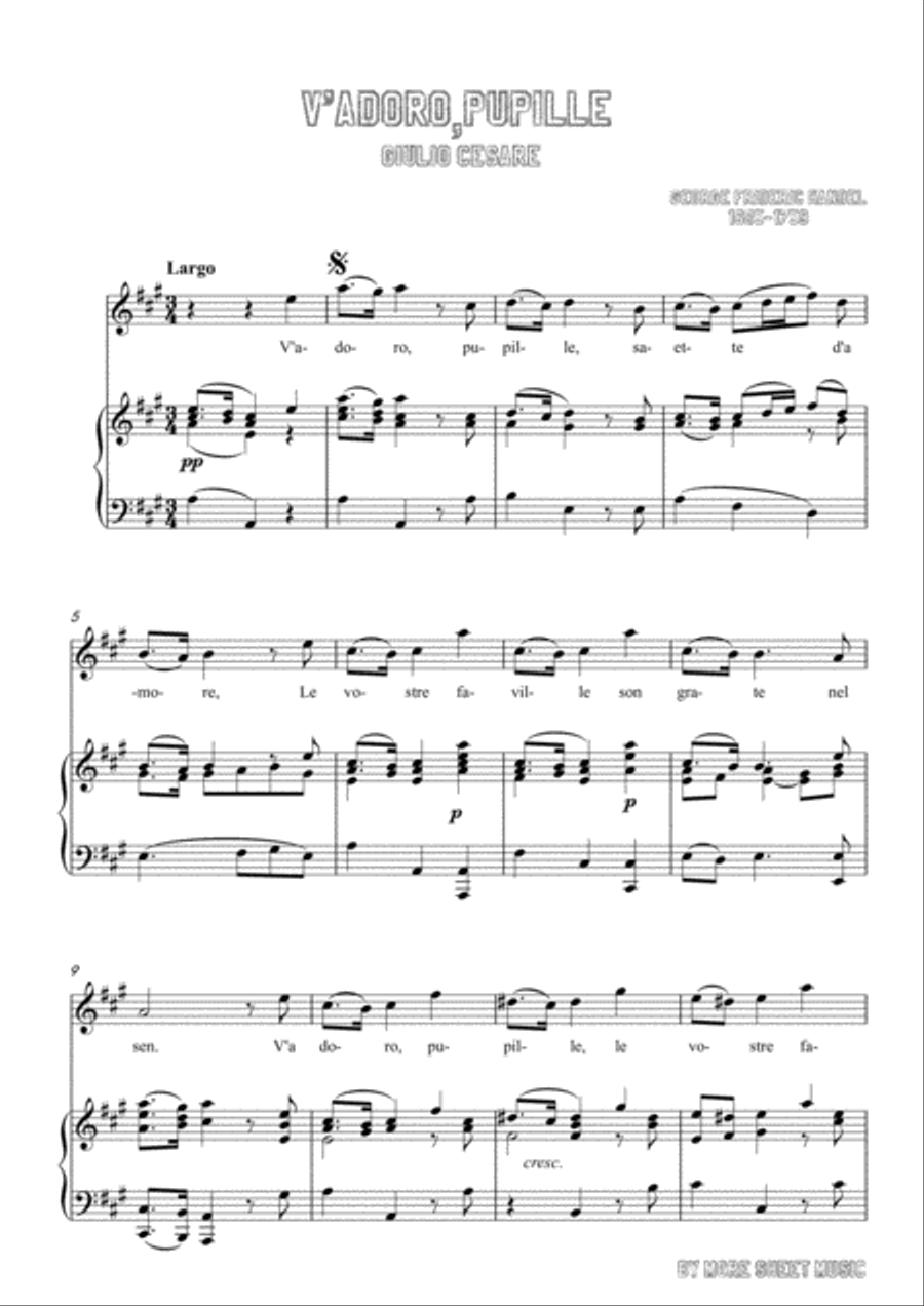 Handel-V'adoro,pupille in A Major,for Voice and Piano Voice Solo scores gallery preview page 3