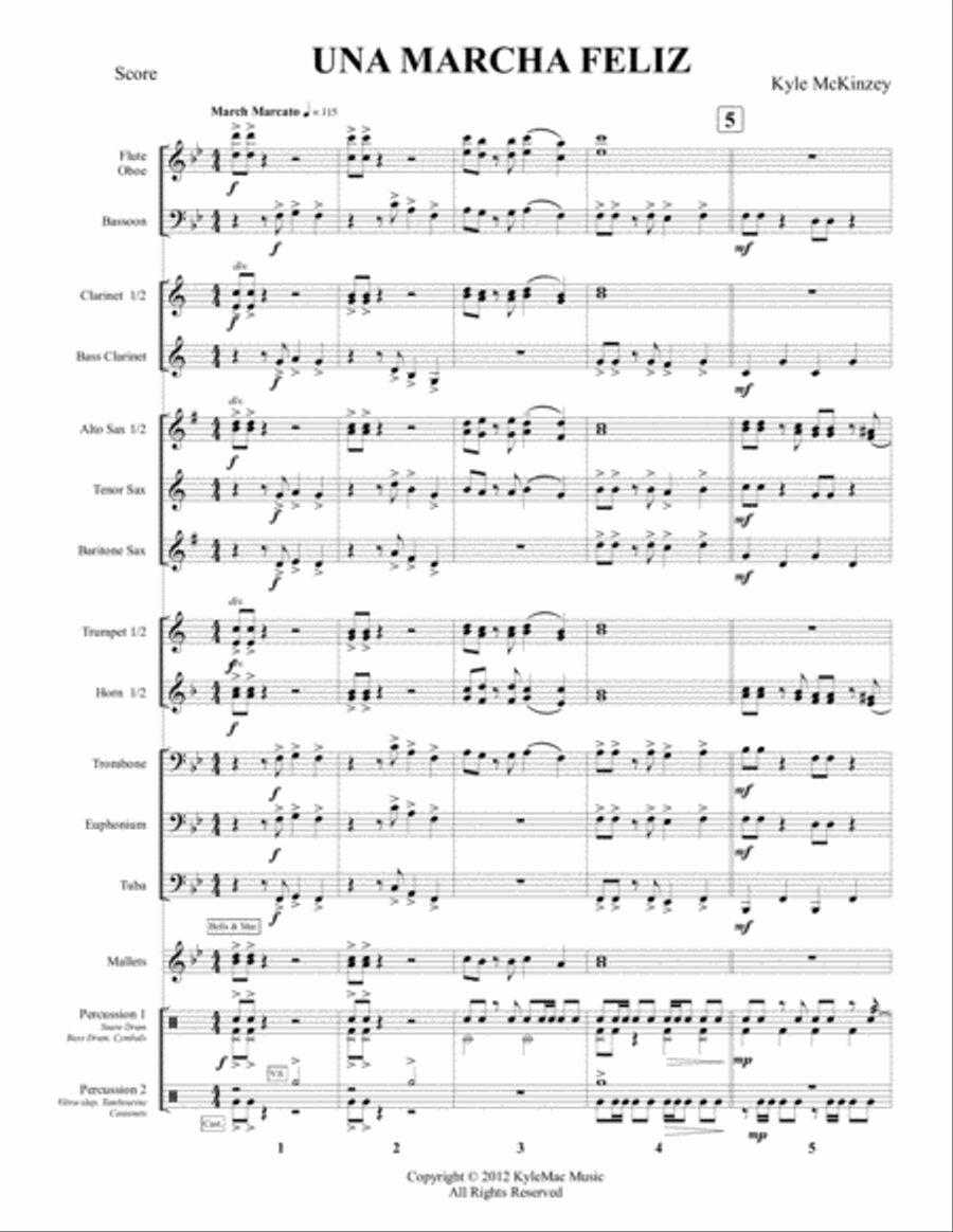 Una March Feliz Concert Band scores gallery preview page 2