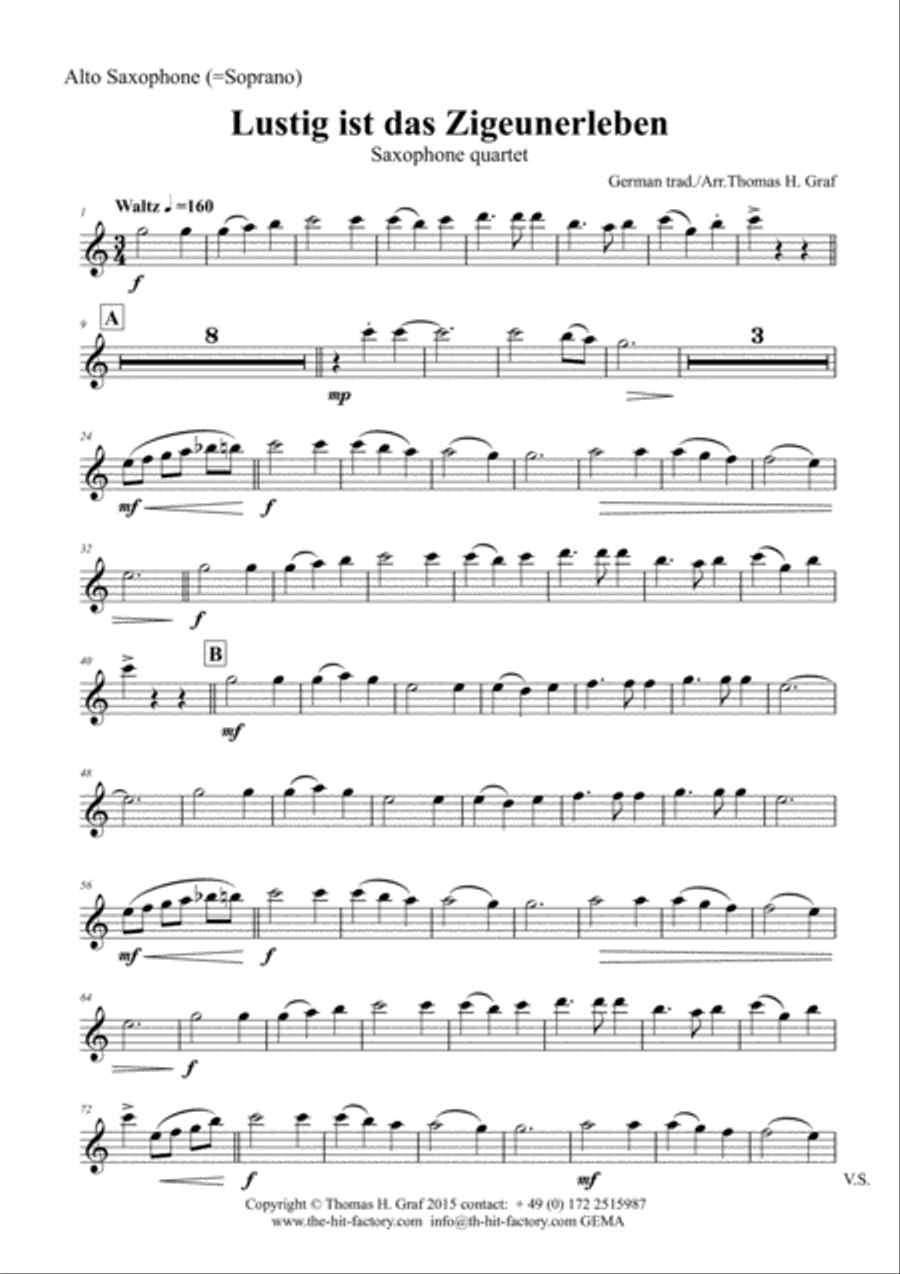 Lustig ist das Zigeunerleben - German Folk Song - Oktoberfest - Saxophone Quartet Saxophone Quartet scores gallery preview page 4