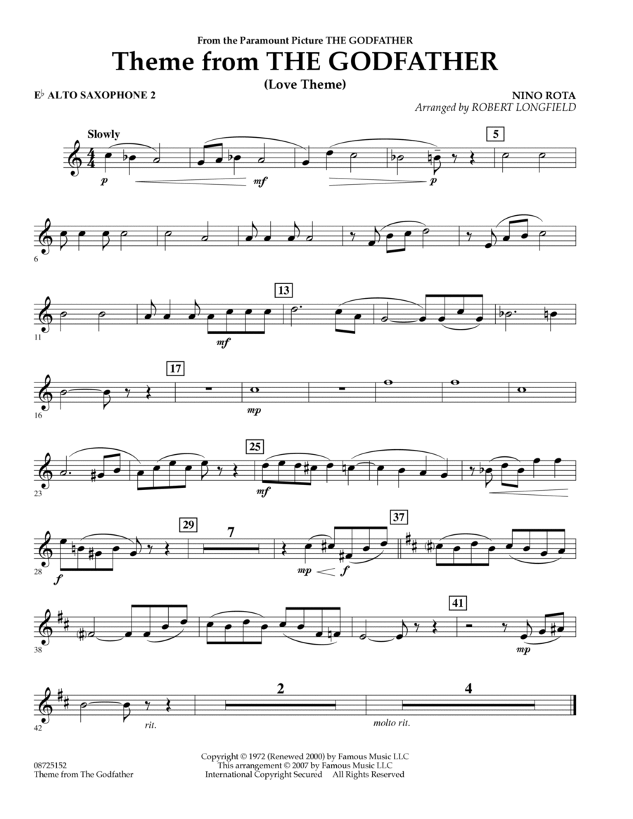 Theme From The Godfather - Eb Alto Saxophone 2