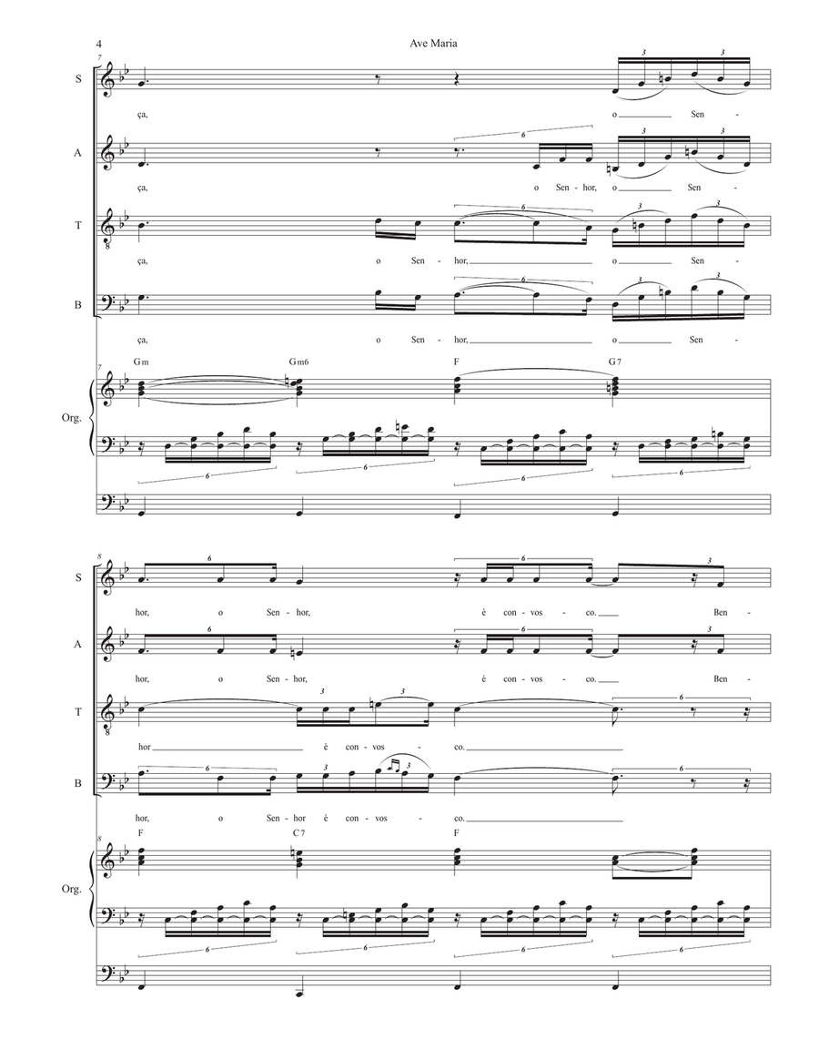Ave Maria (Portuguese Lyrics - SATB - High Key - Organ Accompaniment) 4-Part scores gallery preview page 5