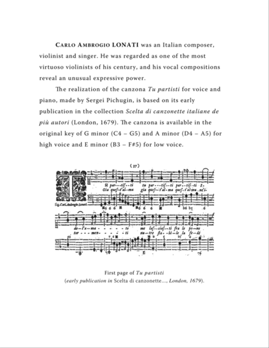 LONATI Carlo Ambrogio: Tu partisti, canzona, arranged for Voice and Piano (G minor) High Voice scores gallery preview page 2