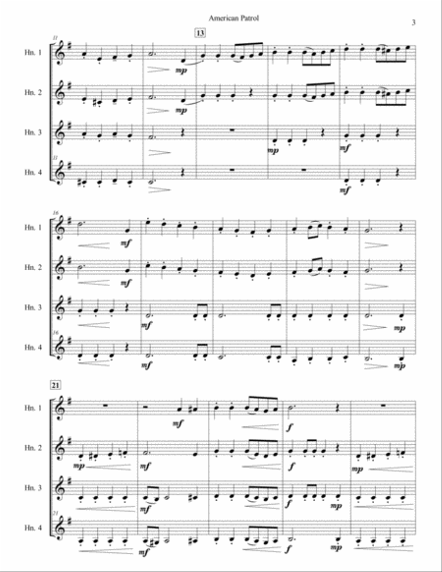 American Patrol for Four French Horns French Horn Quartet scores gallery preview page 3
