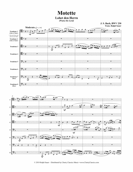 Motet Lobet den Herrn (Praise the Lord) BWV 230 for 8-part Trombone Ensemble