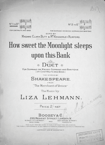 How Sweet the Moonlight Sleeps Upon This Bank. Duet