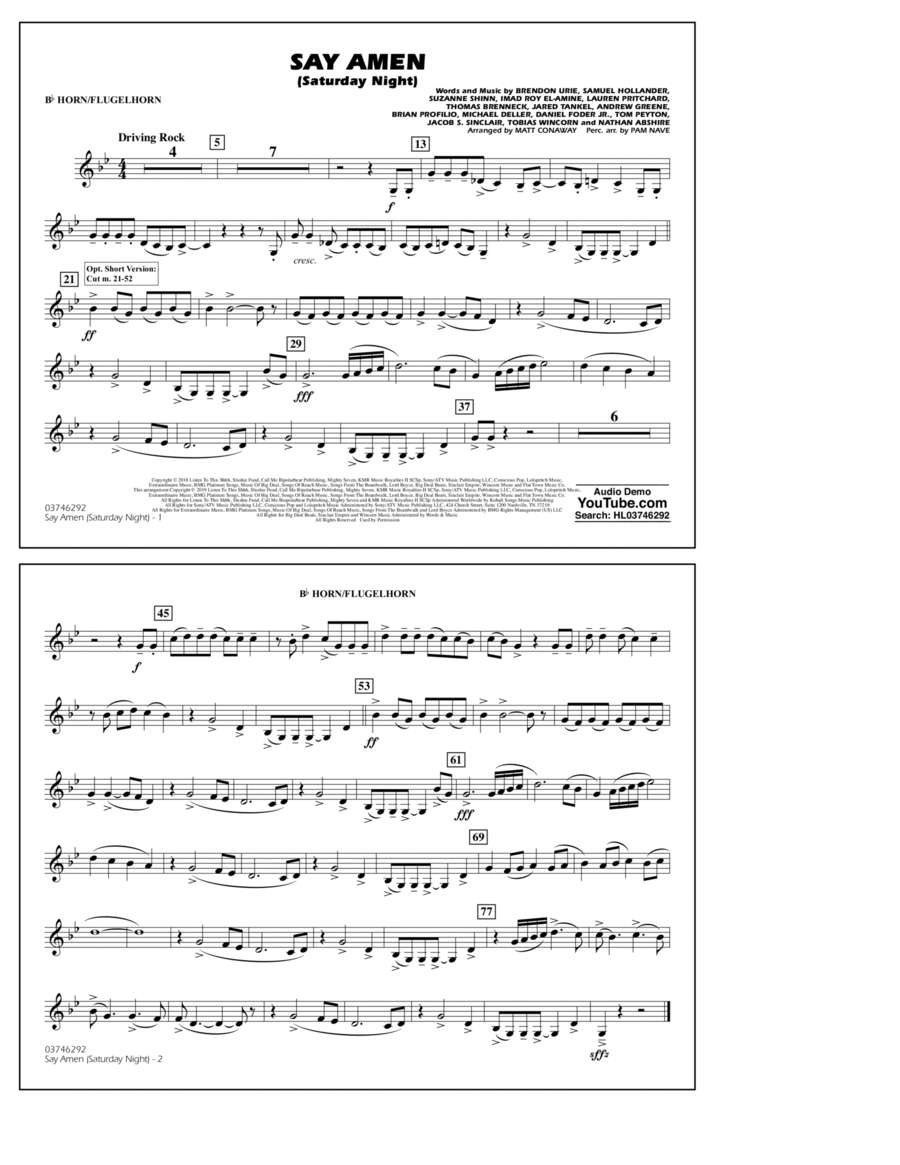 Say Amen (Saturday Night) (arr. Matt Conaway) - Bb Horn/Flugelhorn Marching Band scores gallery preview page 1