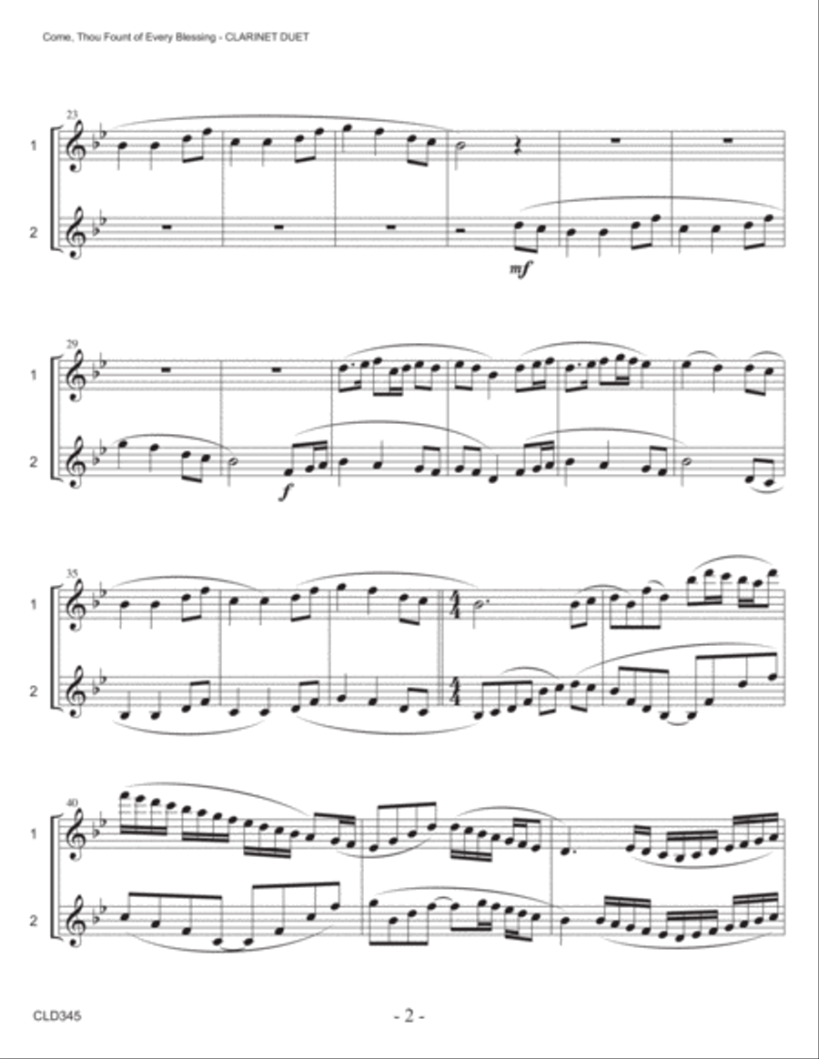COME THOU FOUNT OF EVERY BLESSING - CLARINET DUET (unaccompanied) Clarinet Duet scores gallery preview page 2