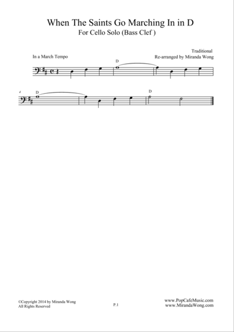When The Saints Go Marching In - Easy Cello Solo (Bass Clef) Small Ensemble scores gallery preview page 1