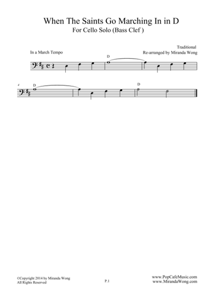 When The Saints Go Marching In - Easy Cello Solo (Bass Clef) image number null