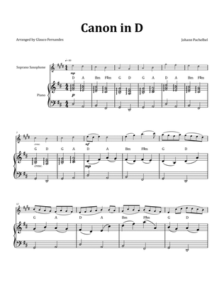Canon by Pachelbel - Soprano Saxophone & Piano and Chord Notation