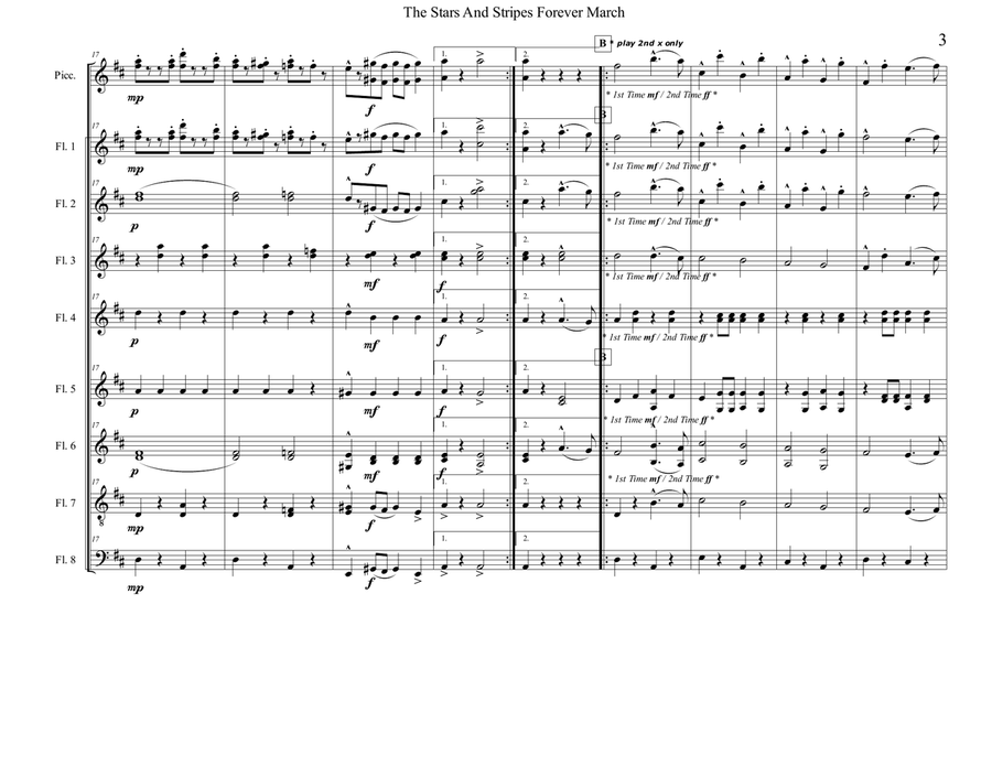 The Stars and Stripes Forever , the national march by Sousa, for flute choir / flute ensemble Flute Choir scores gallery preview page 4