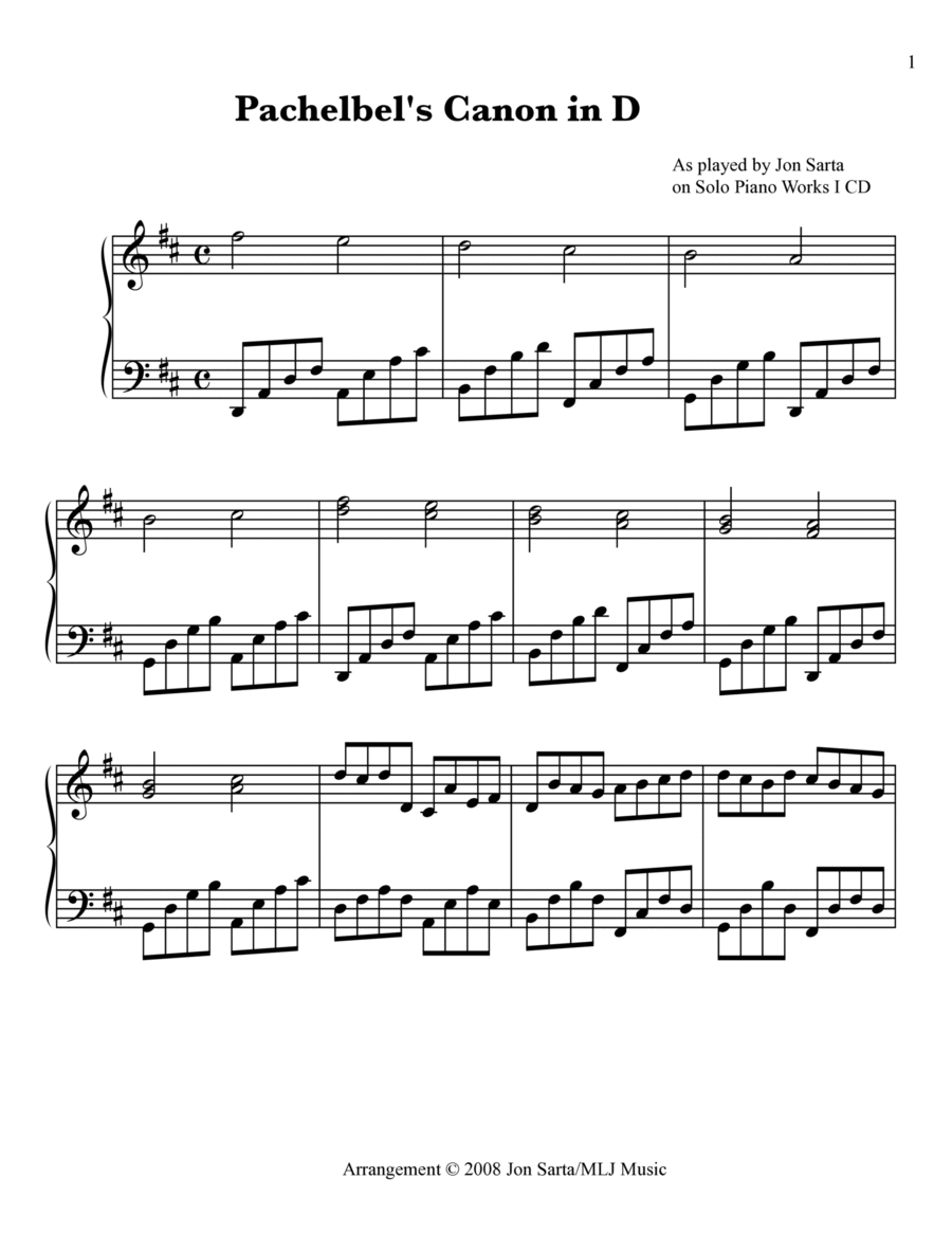 Canon in D - Pachabel Piano Solo scores gallery preview page 1