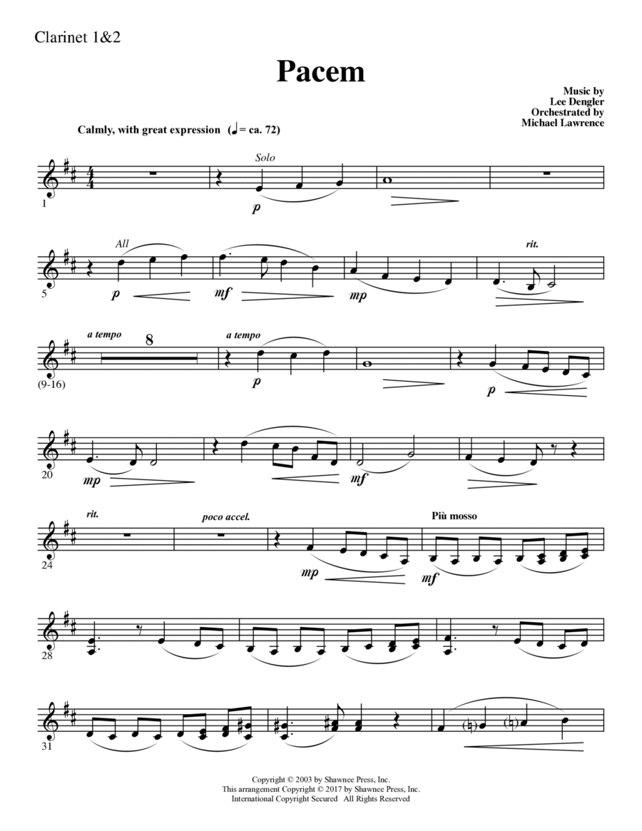 Pacem - Bb Clarinet 1,2 Choir scores gallery preview page 1