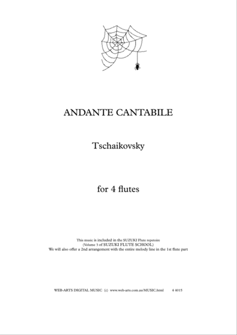 ANDANTE CANTABILE from Quartet Op.11 for 4 flutes - TSCHAIKOVSKY Flute Quartet scores gallery preview page 1