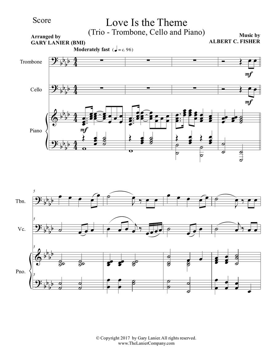 LOVE IS THE THEME (Trio – Trombone, Cello & Piano with Score/Parts) Trombone Duet scores gallery preview page 2